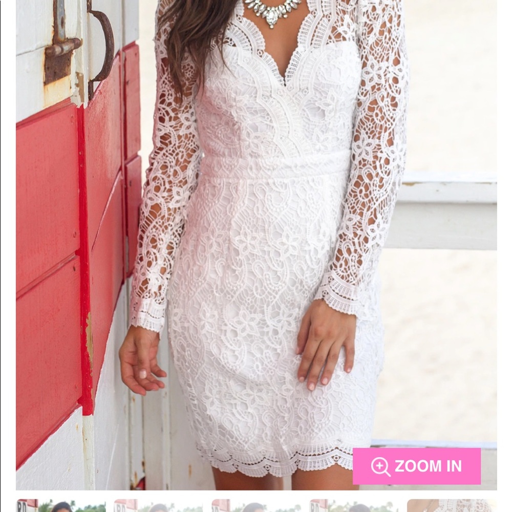 Ivory crotchet short dress with Long Sleeves